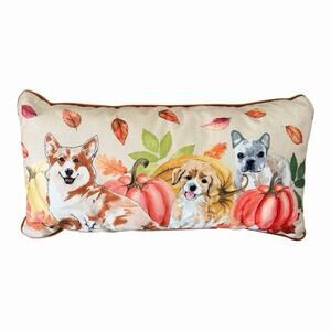 Corgi Fr Bulldog,Puppy Fall Pumpkins Leaves 12" x 24" Velveteen Back SET OF 2